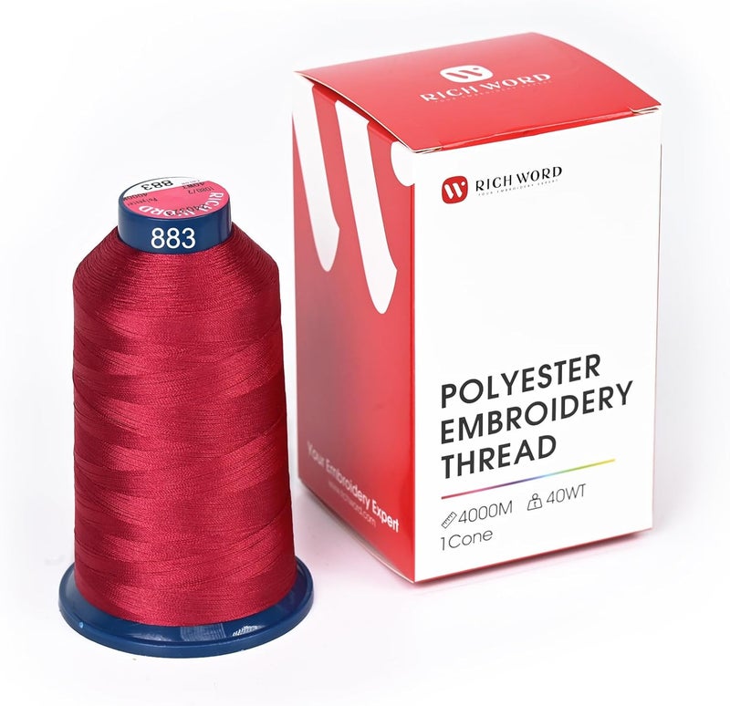 Poolin Richword Selected Red Embroidery Thread 4000M(4374Y) 40WT Polyester Thread 100 Colors Selected for Commercial Multi Needles and Single Needle Embroidery Machine 0883 - Image 1